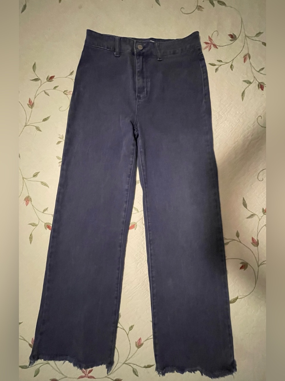 Zenana High Rise Wide Leg Raw Hem Light Denim Blue Jeans Size S
